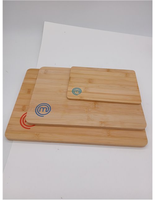 MasterChef Tablas de Cortar Cocina, Juego de 3 Piezas de Tabla en Bambu - 38x27,5 cm / 34x23,5 cm / 23x15 cm, Ideal como Cortar 