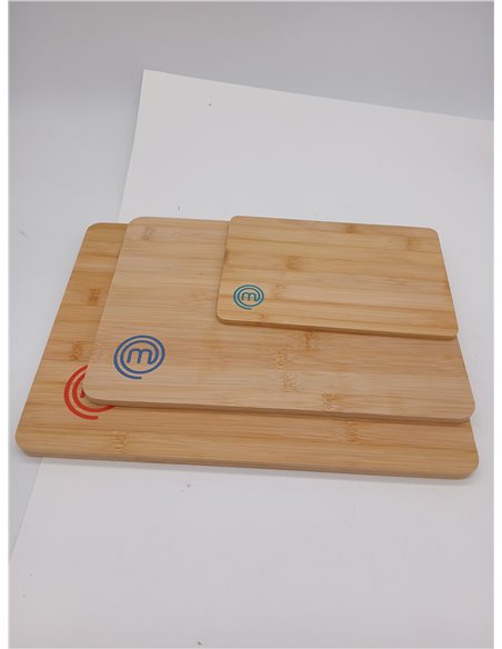 MasterChef Tablas de Cortar Cocina, Juego de 3 Piezas de Tabla en Bambu - 38x27,5 cm / 34x23,5 cm / 23x15 cm, Ideal como Cortar 
