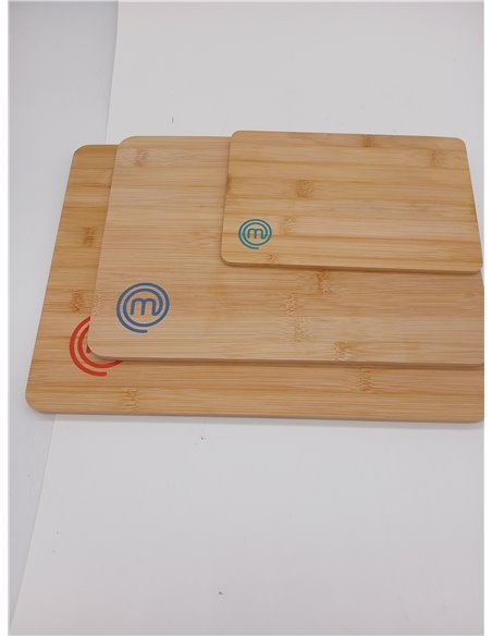 MasterChef Tablas de Cortar Cocina, Juego de 3 Piezas de Tabla en Bambu - 38x27,5 cm / 34x23,5 cm / 23x15 cm, Ideal como Cortar 