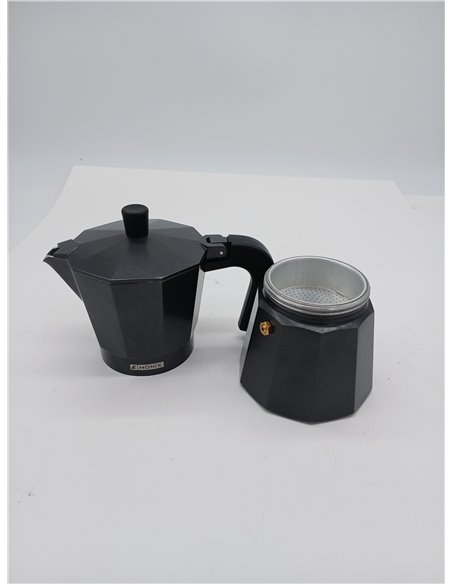 Monix Vitro Noir | Cafetera Italiana de Aluminio 6 Tazas, Apta para Vitrocerámica, Gas y Eléctrica, NO Apta para Inducción, Mang