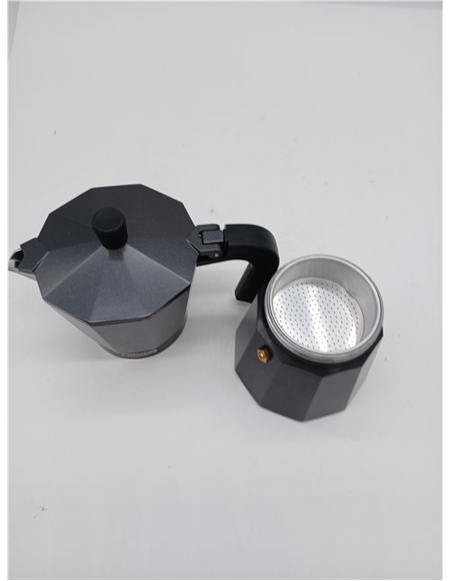 Monix Vitro Noir | Cafetera Italiana de Aluminio 6 Tazas, Apta para Vitrocerámica, Gas y Eléctrica, NO Apta para Inducción, Mang