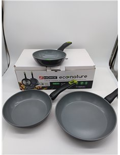 Monix Eco Nature | Set de sartenes 18-22-26 cm, aluminio forjado reciclado, cerámica antiadherente reforzada, apta para todo tip 2