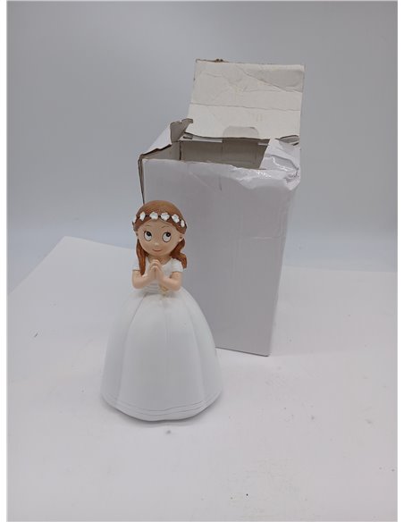 Figura para tarta de comunión niña vestido largo y corona de flores