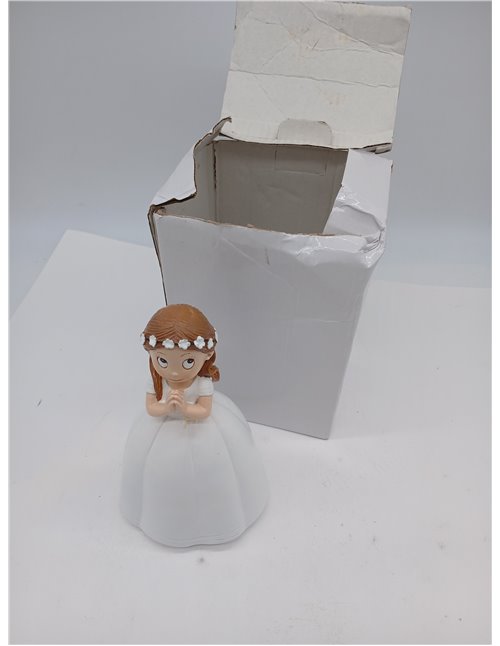 Figura para tarta de comunión niña vestido largo y corona de flores