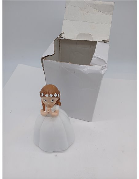 Figura para tarta de comunión niña vestido largo y corona de flores