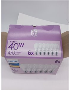 Philips - Classic Matte LED Bulb 4.9W (Eq. 40W) 470 Lumens, E27 Socket, Warm Light (2700K) - Pack of 6 Bulbs 2