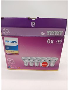 Philips - Bombilla LED cristal 50W, GU10, luz blanca cálida, transparente, no regulable, pack 6 [Clase de eficiencia energética  2
