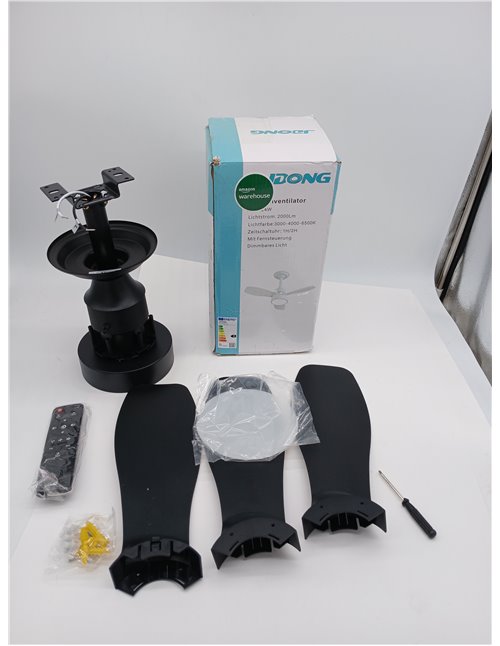 JDONG Ventilador de techo iluminación y mando a distancia 36 W LED Silencioso Lámpara de techo negra Ventilador con temporizador