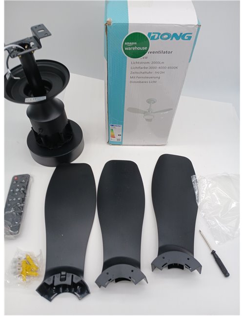 JDONG Ventilador de techo iluminación y mando a distancia 36 W LED Silencioso Lámpara de techo negra Ventilador con temporizador