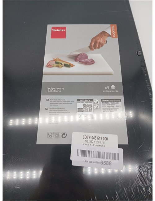Metaltex - Tabla Profesional de Cocina Corte, Polietileno, color Negro, 38 x 28 x 1,5 cm