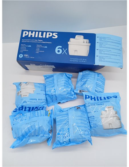 Philips Water Cartuchos de filtro de agua de repuesto Filtración Avanzada, pack de 6 filtros, reduce los MICROPLÁSTICOS, el CLOR