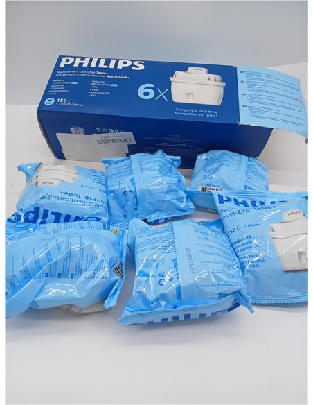 Philips Water Cartuchos de filtro de agua de repuesto Filtración Avanzada, pack de 6 filtros, reduce los MICROPLÁSTICOS, el CLOR