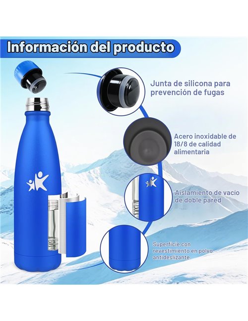 Botella Termica 750ml, Botella Agua Acero Inoxidable, Termo Agua Fria, A Prueba de Fugas, Cantimplora Termica, Mantiene 24H Frio