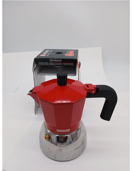 Monix Induction Inox | Cafetera Italiana de Aluminio y Acero Inoxidable, 3 tazas de capacidad, Mango termorresistente, Fácil de 