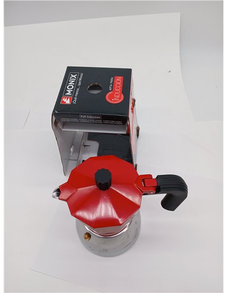 Monix Induction Inox | Cafetera Italiana de Aluminio y Acero Inoxidable, 3 tazas de capacidad, Mango termorresistente, Fácil de 