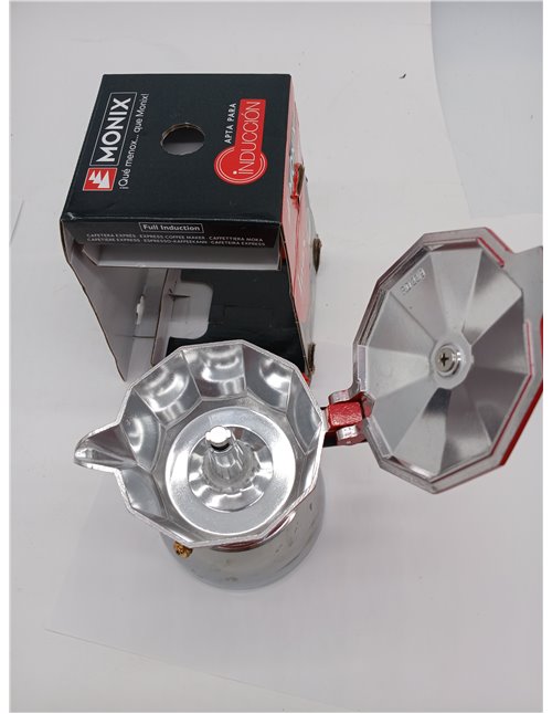 Monix Induction Inox | Cafetera Italiana de Aluminio y Acero Inoxidable, 3 tazas de capacidad, Mango termorresistente, Fácil de 