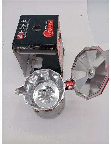 Monix Induction Inox | Cafetera Italiana de Aluminio y Acero Inoxidable, 3 tazas de capacidad, Mango termorresistente, Fácil de 