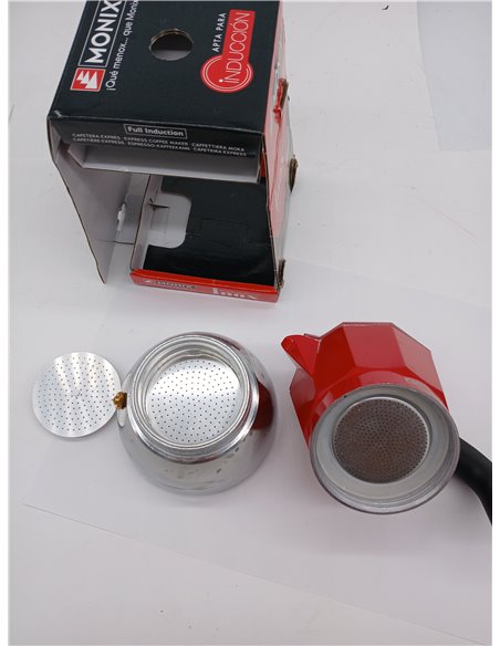 Monix Induction Inox | Cafetera Italiana de Aluminio y Acero Inoxidable, 3 tazas de capacidad, Mango termorresistente, Fácil de 