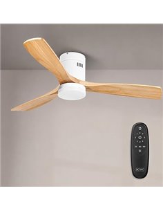 M mimotec - Ventilador Techo Energy con Luz LED Regulable en intensidad, Motor DC Silencioso, Aspas Efecto Madera Ø132 cm, Mando