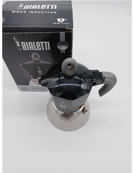 Bialetti - Cafetera Moka de Inducción, Adecuada para todo tipo de Placas, 2 Tazas de Café Espresso ( 100 Ml), Negro