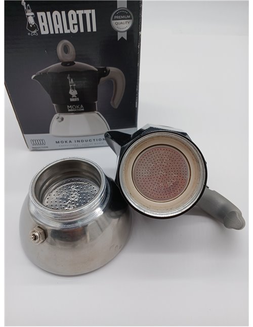 Bialetti - Cafetera Moka de Inducción, Adecuada para todo tipo de Placas, 2 Tazas de Café Espresso ( 100 Ml), Negro