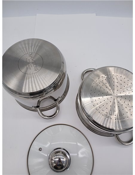 Kamberg 0008071 Cuscusera Al vapor, Olla - 3 en 1, Acero Inoxidable - Tapa de Vidrio - Todos los incendios, incluida la inducció