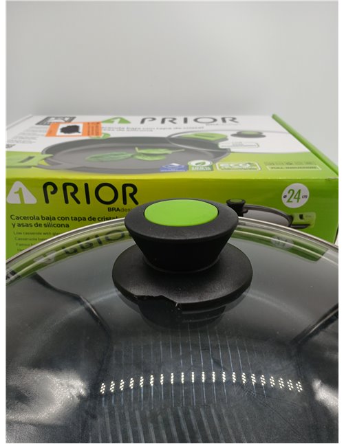 BRA Prior | Low Casserole Dish with Glass Lid and Silicone Handles, Suitable for All Hobs Including Induction and Oven, 24 cm