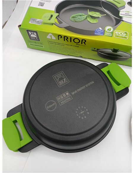 BRA Prior | Low Casserole Dish with Glass Lid and Silicone Handles, Suitable for All Hobs Including Induction and Oven, 24 cm