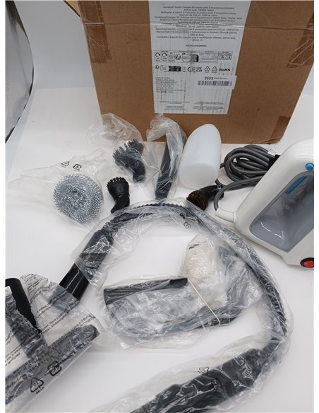 Amazon Basics Limpiador a Vapor Portátil para el Hogar con 9 Accesorios, Potente Chorro de Vapor de 1000W, Depósito de 250ml, Bl