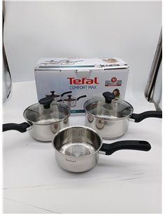 Tefal Comfort Max - Juego de 3 Cazos de 16/18/20 cm + 2 Tapas, Apto inducción, sin antiadherente, apto lavavajillas y horno, ace 2