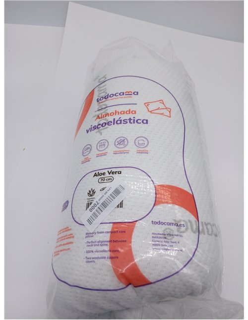 Todocama - Almohada viscoelástica, 70 cm núcleo Compacto. Doble Funda con Cremallera. Tejido Aloe Vera. Termorregulable adaptabi
