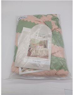 Wylder Birdie Stripe Juego De Funda Nórdica – Reversible con Volantes Algodón Rico A Rayas Ropa De Cama (Rosa/Verde - 137x200cm) 2