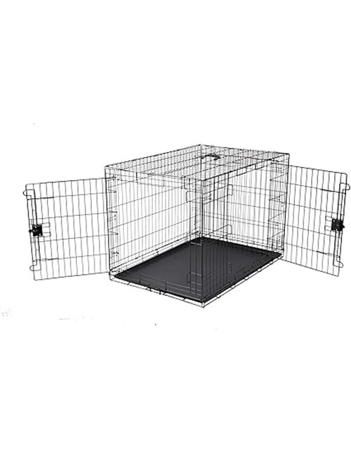 Amazon Basics - Jaula para perro de alambre metálico, Duradero,Plegable con bandeja, doble puerta, 107 x 71 x 76 cm (L x An x Al
