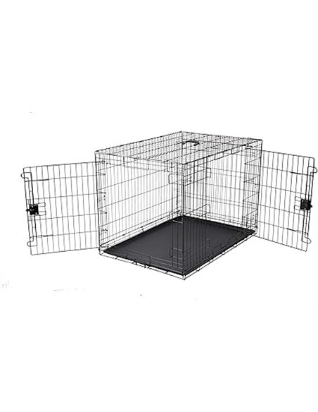 Amazon Basics - Jaula para perro de alambre metálico, Duradero,Plegable con bandeja, doble puerta, 107 x 71 x 76 cm (L x An x Al