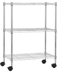 Amazon Basics - Unidad de almacenamiento estrecha de 3 baldas con ruedas con estantes ajustables en altura y patas niveladoras, 
