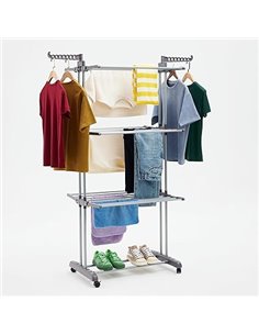 Amazon Basics Tendedero tipo torre, para interior, con alas plegables, Plateado, 4-niveles, 126 x 64 x 173 cm (L x W x H)