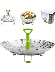 BangShou Cesta Vaporera Plegable de Acero Inoxidable 9'' Steamer Cesta Plegable Vaporera con Asa Extraíble para Verduras y Fruta