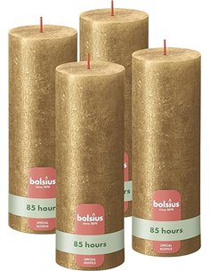 Bolsius - Vela rústica brillante de pilar - Oro - 19 cm - Paquete de 4 - No gotea - Velas perfumadas - 85 horas