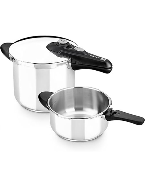 BRA Vitesse - Set duo ollas a presión, Metal, Plata, 4 y 7 litros.Aptas para todo tipo de cocinas,incluída inducción.