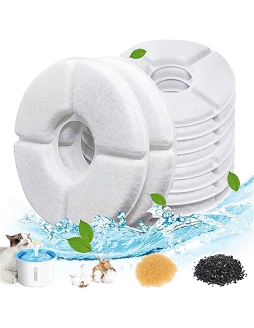Dhohoo Filtros de repuesto de fuente de agua para perros y gatos [10 piezas], Redondo, 2-2,5 l