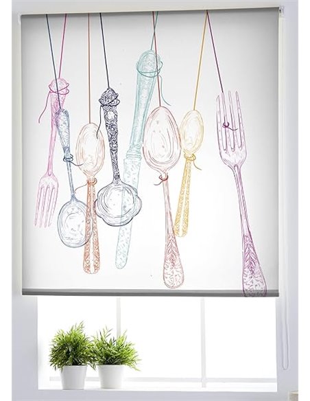 Estoralis Cocina| Estor Enrollable Diseño Moderno|Sin Taladrar Translúcido Estampado | Modelo C-1180 | 80 x 150 cm (Ancho/Alto) 