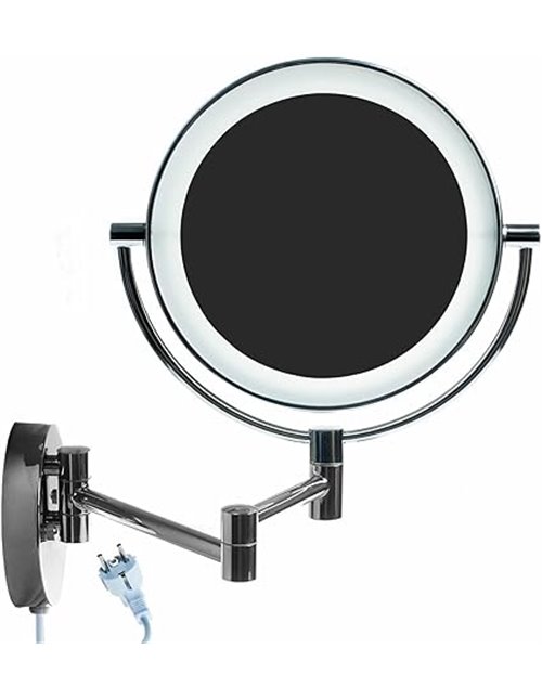 HIMRY LED Cosmética Espejo 8,5 Pulgadas 10X Aumentos, Maquillar Espejo de Pared con Luz y Brazo Articulado, Plegable Espejos Afe