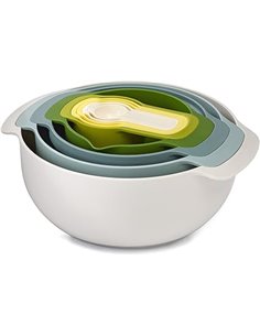 Joseph Joseph Nest 9 Plus - Juego de 9 piezas apilables, cuencos para mezclar, con bol grande y pequeño, colador y 5 tazas medid