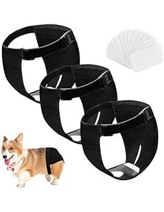 Magrimaxio Pañales para Perros Hembra, Bragas para Perros Celo Hembra, 3 Paquetes Pantalones Protectores Lavables con 30 Toallas