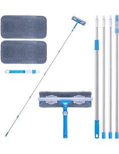 Mitclear 3,7m Limpiacristales 3 en 1 de Extensible, Limpiacristales Largo con Palo Telescópico, Cabezal(31cm) Giratorio de 180°,