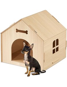 Relaxdays Hundehütte Indoor, Katzenhaus zum selber Bauen, Haustierhaus, für kleine Hunde & Katzen, Hundehöhle MDF, Natur, 1 Stüc