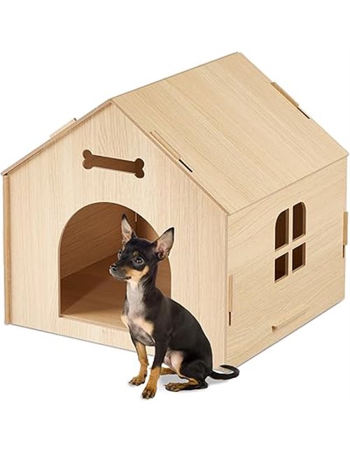 Relaxdays Hundehütte Indoor, Katzenhaus zum selber Bauen, Haustierhaus, für kleine Hunde & Katzen, Hundehöhle MDF, Natur, 1 Stüc