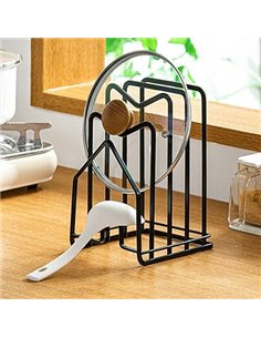 SUNFICON Schwarz Schneidebrett-Rack, Topfpfannendeckel-Halter für Küchenschränke