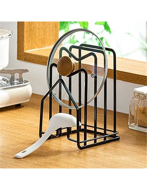 SUNFICON Schwarz Schneidebrett-Rack, Topfpfannendeckel-Halter für Küchenschränke