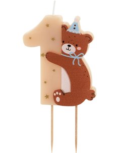 Vela de cumpleaños mágica 1 con osito dulce, 1 vela, 1 primer cumpleaños para niña, decoración para tartas, magdalenas, cumpleañ